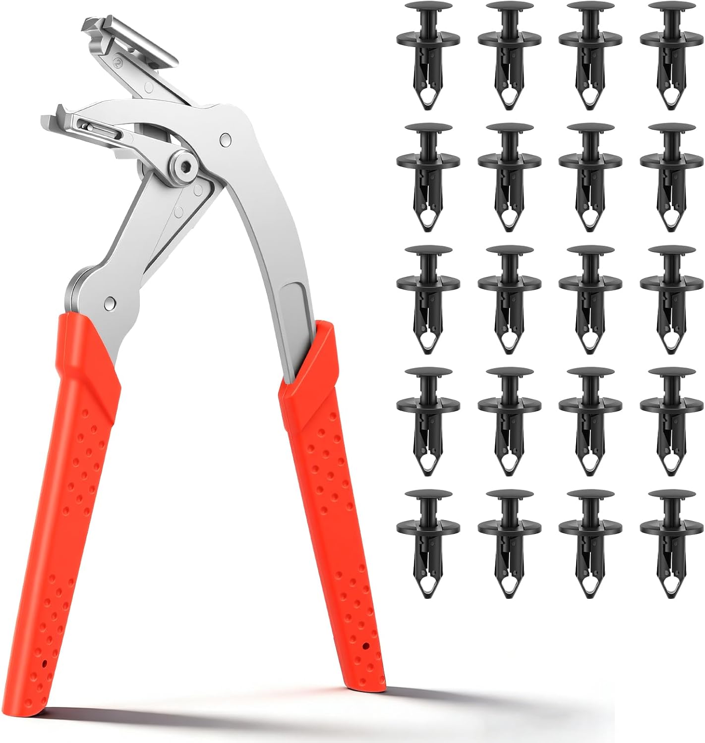 Professional Car Clip Pliers, Non-Destructive Auto Fastener Rivet Remover with 20Pcs 8mm Rivets, Stainless Steel Panel Clip Removal Pliers for Door Panels, Trim Clips, Rivets, and Interior Panels