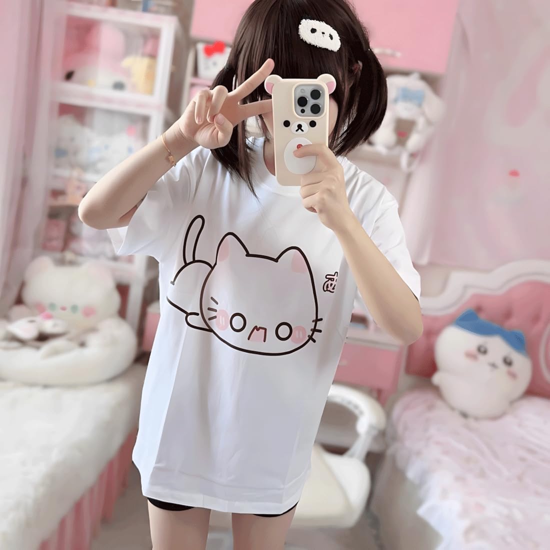 Kawaii Gothic Casual Style Short Sleeve Crew Neck Cute Graphic Cartoon Cute Kitten Print T-Shirt - Image 3