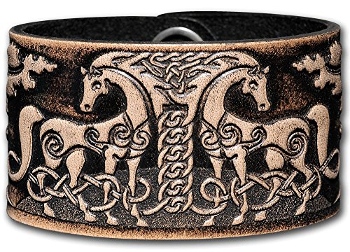 Hoppe & Masztalerz Lederarmband geprägt 40MM aus Vollrindleder Keltische Pferde (11) schwarz-antik mit Druckknopfverschluss (nickelfrei) (19 Zentimeter) Cover