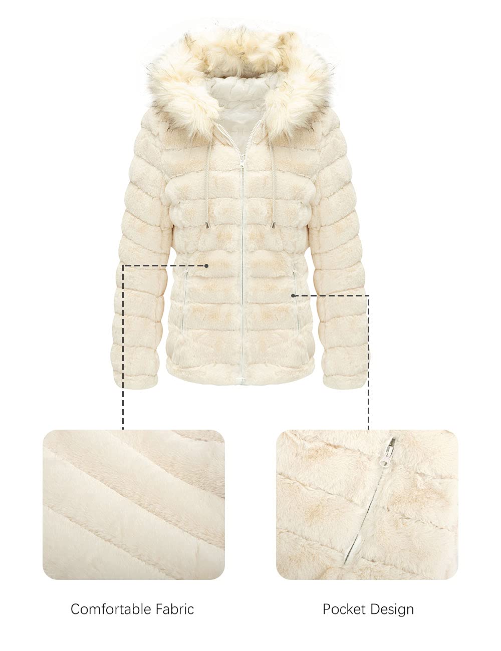 Giolshon Giubbotto Donna Reversibile in Eco Pile, Piumino Corto Invernale con Cappuccio e Collo in Pelliccia