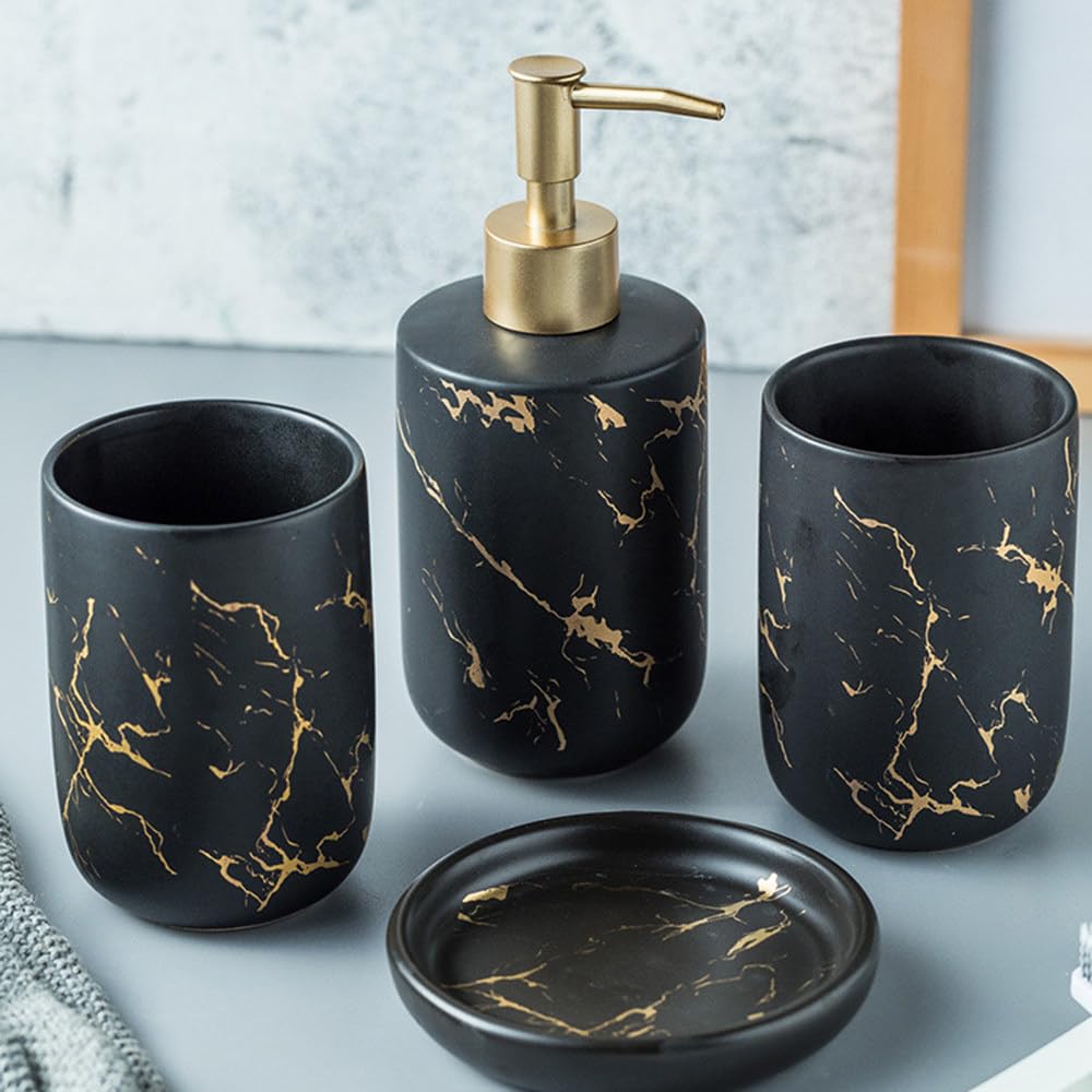 Nowoczesny ceramiczny zestaw akcesoriów łazienkowych, 4-częściowy zestaw do kąpieli z dozownikiem mydła, dozownik balsamu, kubek na szczoteczkę do zębów i mydelniczka stylowy żółty zestaw upominkowy