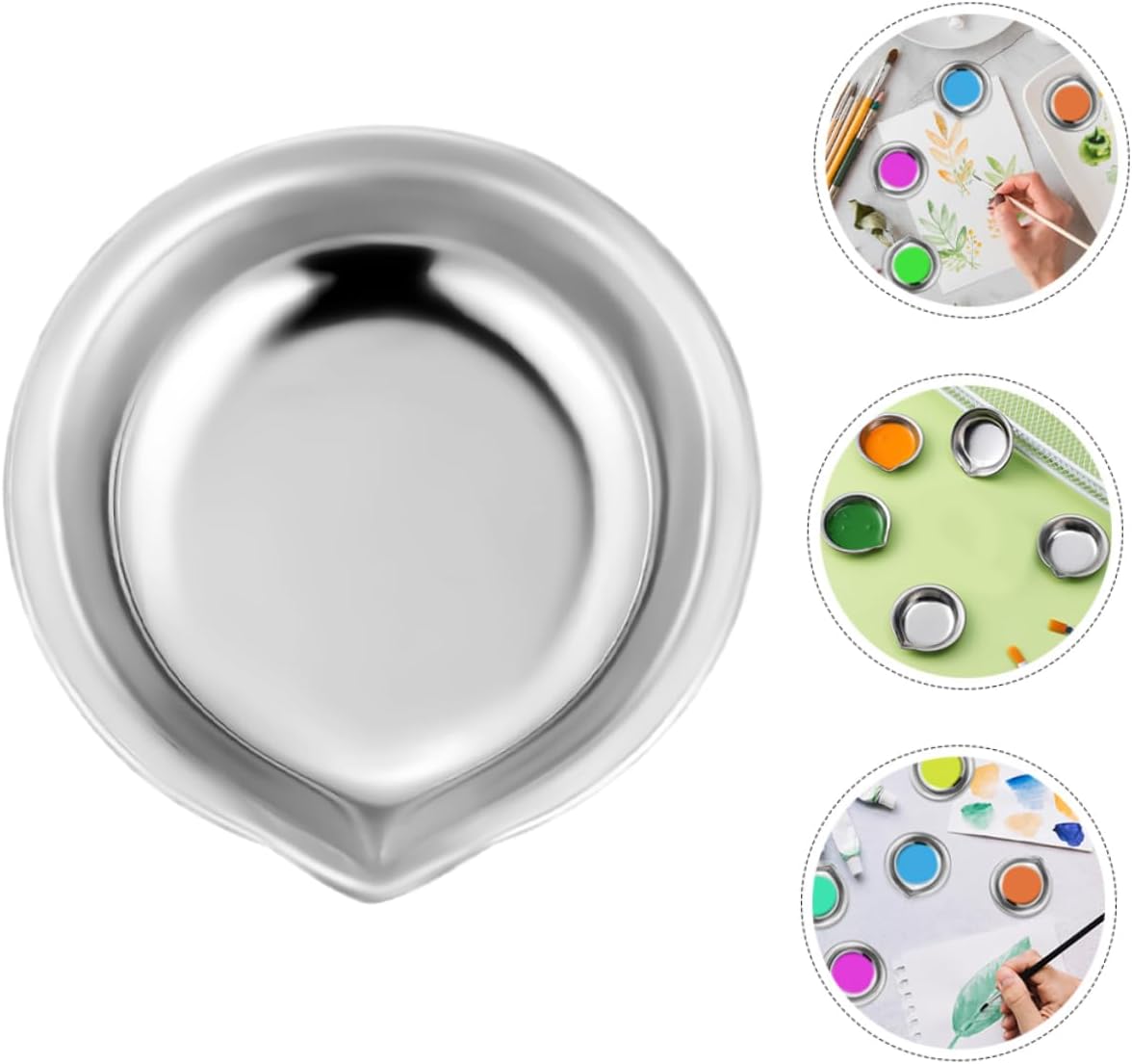 HOMSFOU 6pcs Stainless Steel Paint Palette Round Mixing Tray with Spout for Easy Pouring for Watercolor Makeup DIY Projects and Airbrush Mixing Durable and Mess Design