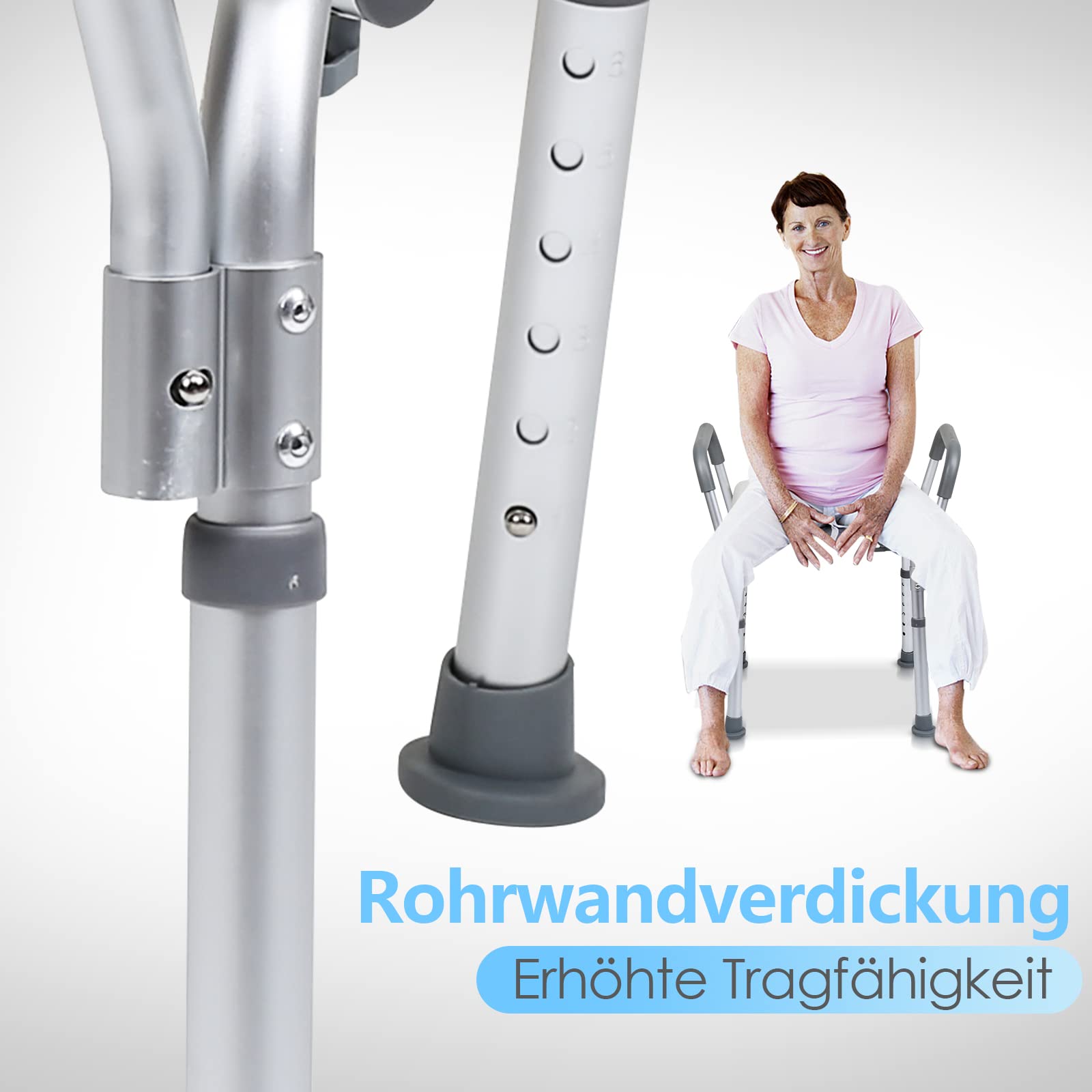 360° Drehbarer Duschstuhl Mit Rückenlehne – Höhenverstellbar (42–49 Cm), Rutschfeste Arme, 180 Kg Kapazität, Werkzeuglos Montierbar