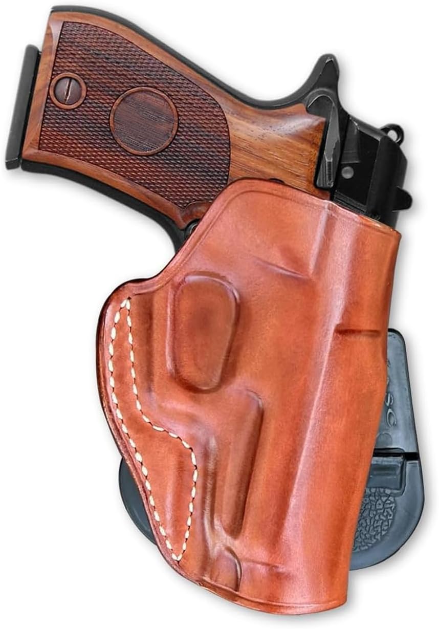 Masc Premium Leather OWB Paddle Holster with Open Top Fits Beretta-Type 84F 9mm 3.8-inch, Right Hand, Brown #1087#