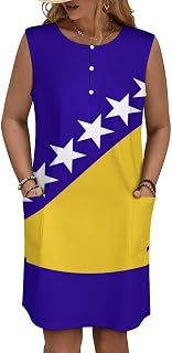 Dominican Flag Summer Dresses for Women Vest Pocket Dress Casual Loose Beach Dresses