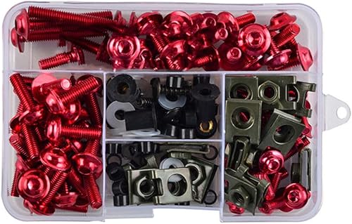 Juego de 177 pernos de carenado de motocicleta universales de aluminio, con clip de fijación para Honda Kawasaki Suzuki Yamaha, rojo