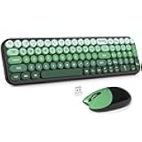 MOFII Wireless Keyboard and Mouse Combo, Compact Small Keyboard with Large Print, 2.4GHz Retro Typewriter Keyboard, Quiet Click Mouse for PC, Laptop, Desktop, Windows (Black Green Gradient)