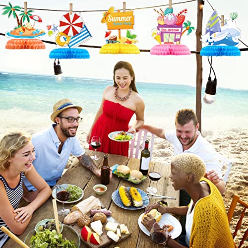 9 Pcs Hawaii Beach Honeycomb Centerpieces, Summer Pool Party Table Toppers 3D Double Side Paper For Hawaii Luau Pool Birthday Photo Props Party Decor Supplies #TOP5