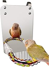 Bird Toys, Acrylic Bird Mirror Toys with Rope Perch Parrot Perch for Budgies, Cockatiels, Lovebirds, Full Mirror