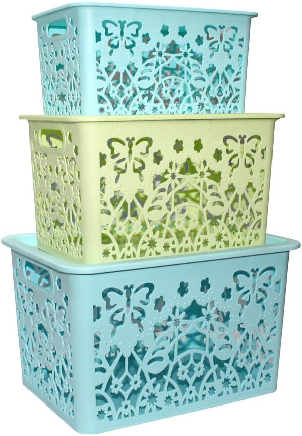 Siddhi Collection Plastic Basket Weaving Storage Imitation Rattan Storage Box for Fruit Vegetables Cosmetics Picnic Kitchen Bathroom Storage Basket Set of 3