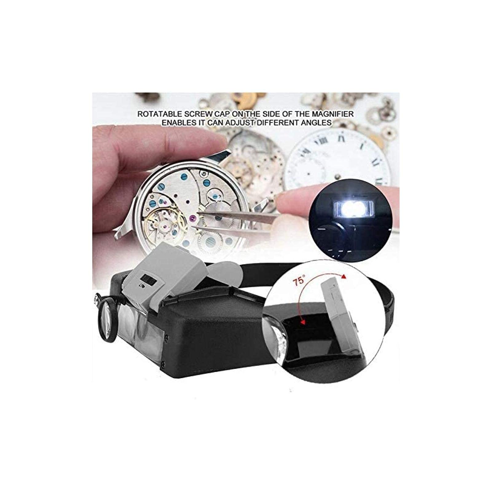 Lupa para la Cabeza, Lupa iluminada para Montaje en la Cabeza, lámpara de Cabeza con luz LED, Lupa de tamaño Ajustable, Lentes de Aumento para la Cabeza, luz de Trabajo de reparación, Lentes de Alta