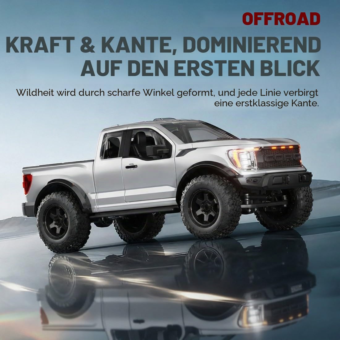 F-150 Raptor 4WD RC Truck 1:12 Ferngesteuerter Auto Offroad-Pickup Mit High-Speed-Motor, LED Beleuchtung Und Einzelradaufhängung (R12-01Q / Tarnmuster Grün / 3 Akkus)