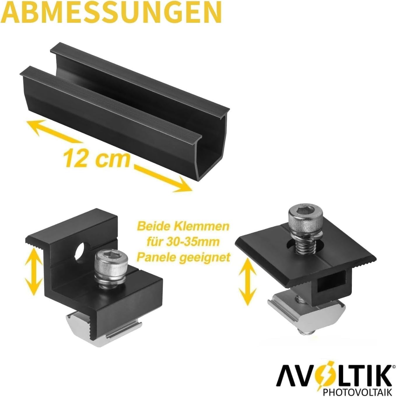 Avoltik Solarpanel Halterung Flachdach I Set für 2 Panele I Solarmodul Halterung Balkonkraftwerk I Flachdach Halterung für PV Module I Solarmodulbefestigungsset mit verstellbarer Endklemme von 30-35mm