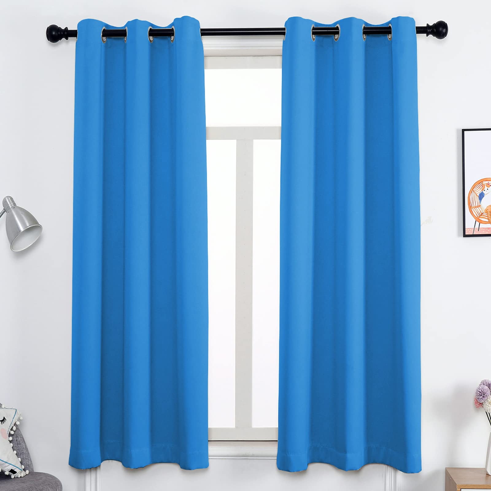 GZQIAWY Eyelet Curtain,Opaque 75%-95% Blackout Thermal Curtain,Cold and Heat Insulation Decorative Curtain Heat Protection Curtain Winter Summer (Width x Height) W59.05 x H106.2in blue 1PCS