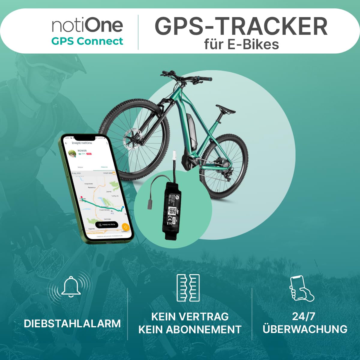 Tracker GPS für E-Bike mit Elektromotor Bosch SMART Gen.4 notiOne® | Diebstahlalarm, ohne ABO | Echtzeit-Ortungsüberwachung, Roaming