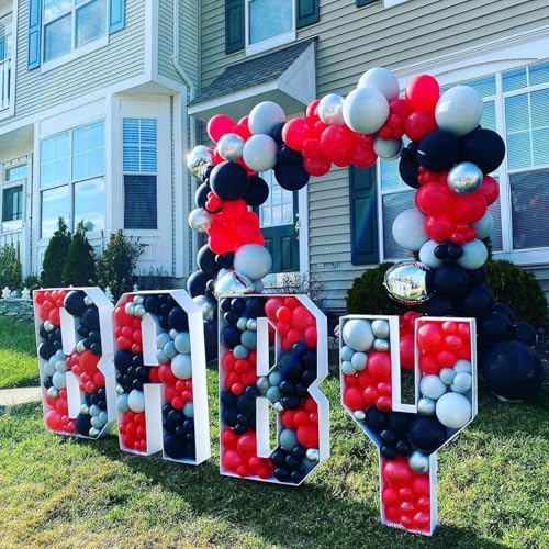 Image of Red Black and White Balloon Arch Kit, 201Pcs Explosion Star Red Black White Silver Latex Balloon Garland kit, Different Size Balloons for Anniversary Birthday Racing Car Poker Party Decoration