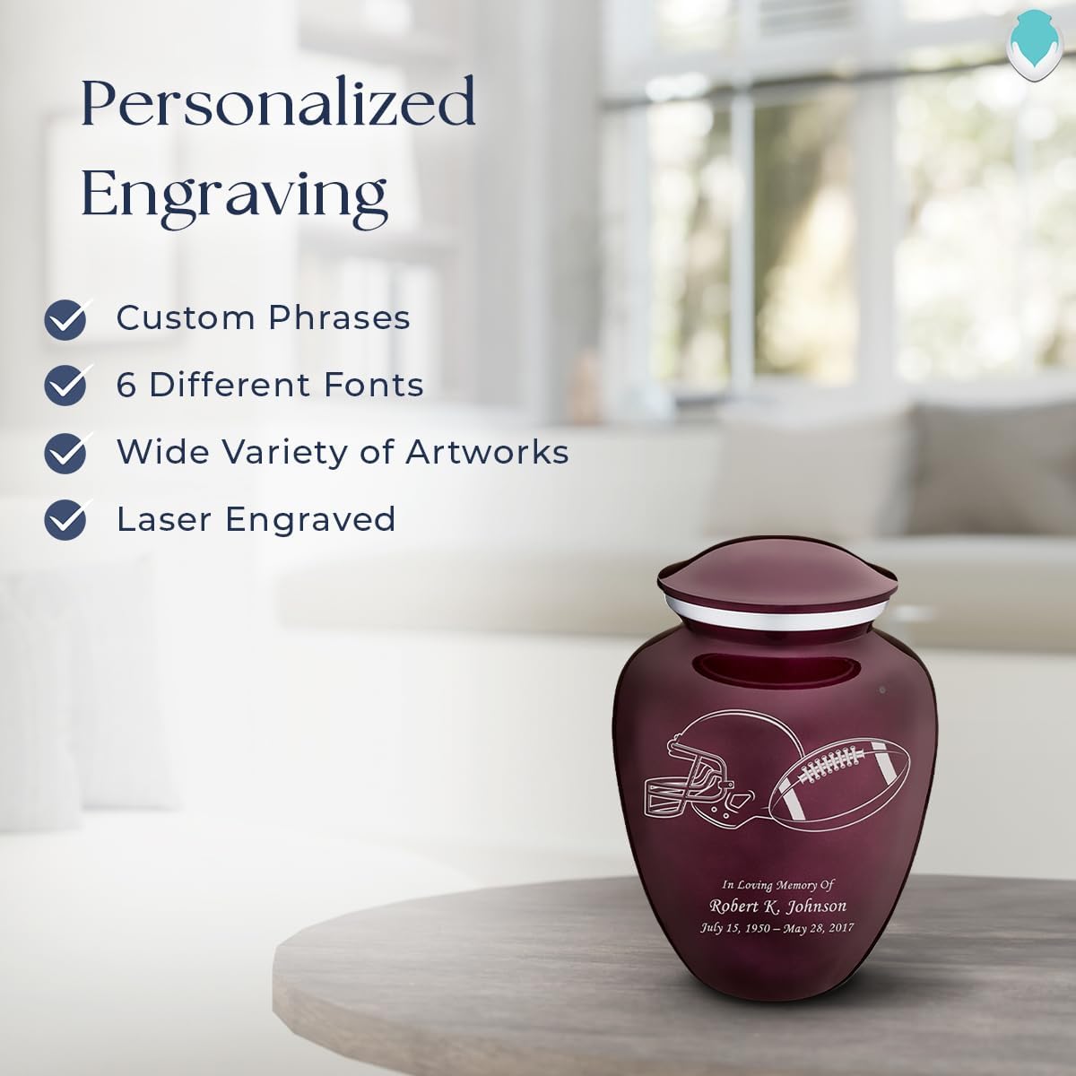 Geturns - Small Personalized Football Cremation Urns for Human Ashes I Cherry Purple Funeral Urn for Men and Women I Holds up to 44 Cubic Inches