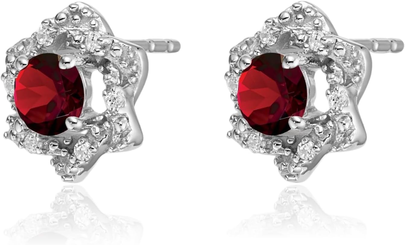 IceCarats 14K Solid White Gold 0.48 carat Red Garnet Diamond Large Stud Earrings 8.8mm 3/8 inch Round Cut, Natural, Prong Set, Butterfly Back For Her