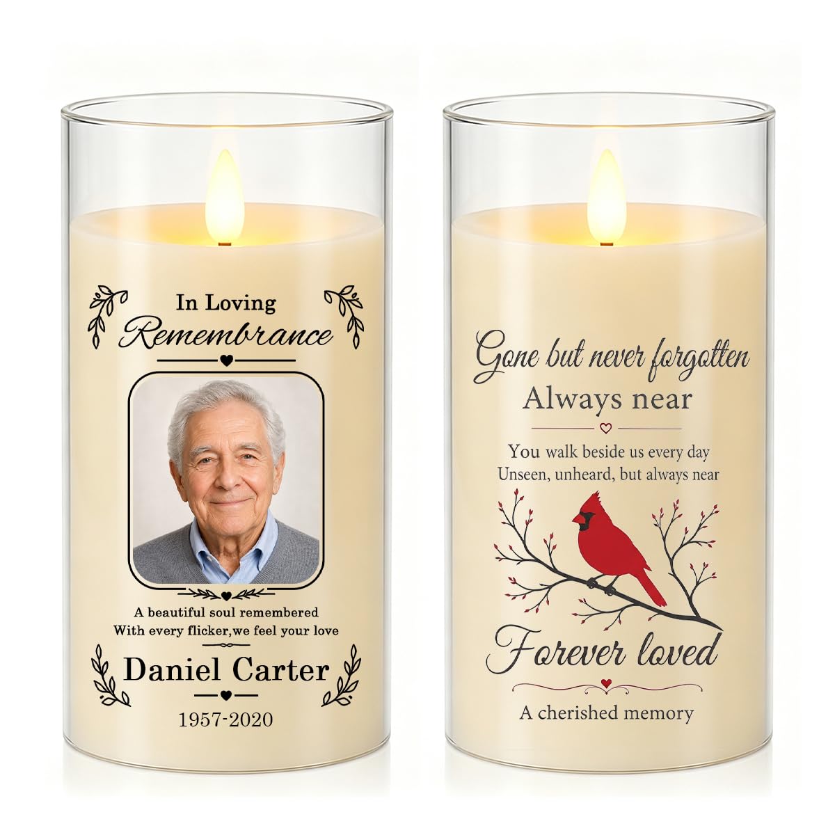 uudiy Personalized Memorial LED Candle,Custom Photo Name Year Tribute Gift