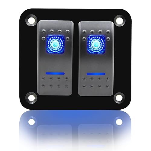 FXC Interruptor basculante panel de aluminio 2 interruptores de palanca de pandillas tablero de 5 pines encendidoapagado 2 retroiluminados LED para