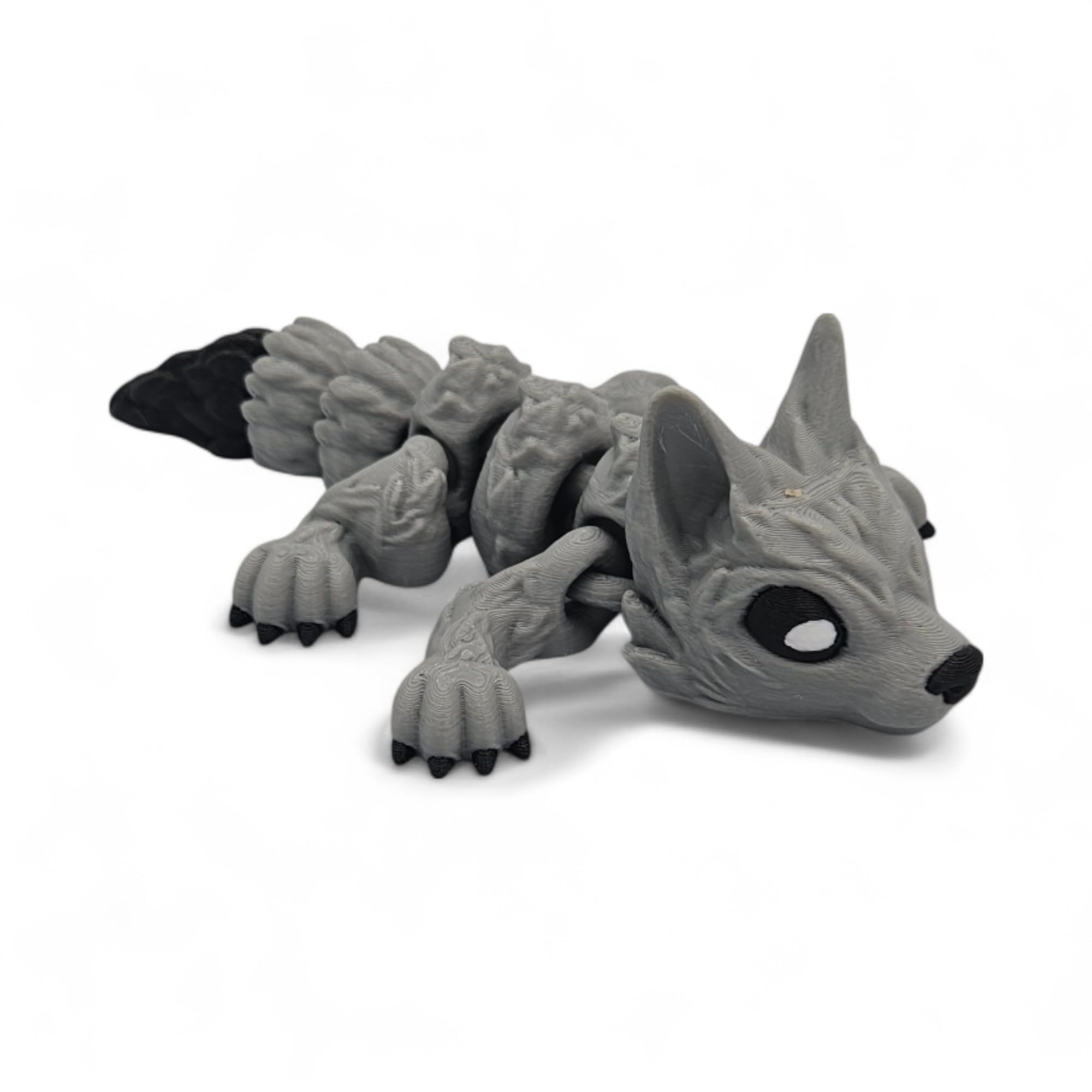 Wolf Pup Articulating Figurine – 3D Printed Desk Fidget – Collectible Posable Model – Stress Anxiety ADHD Relief – Movable Joints Animal Display Gift (Grey)