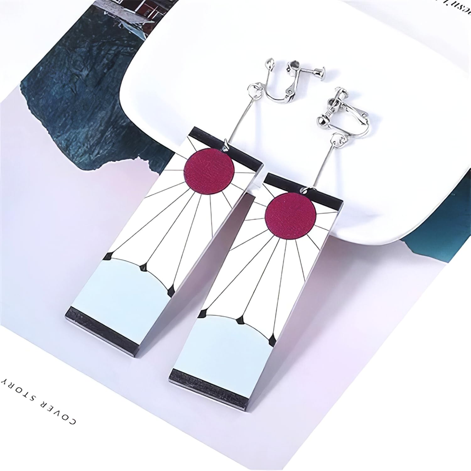 TecoKart® Anime Protagonist Earrings – Hanafuda Style Spiral Clip-On Earrings Inspired by Demon Slayer Series, Lightweight Acrylic Anime Cosplay Jewelry for Boys & Girls, Unique Gift Accessory 3