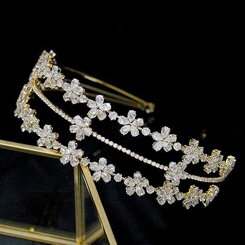 Jorsnovs Tiaras y coronas con forma de flor de circonita cúbica para mujer, tocados en capas de circonita cúbica, accesorios para el cabello