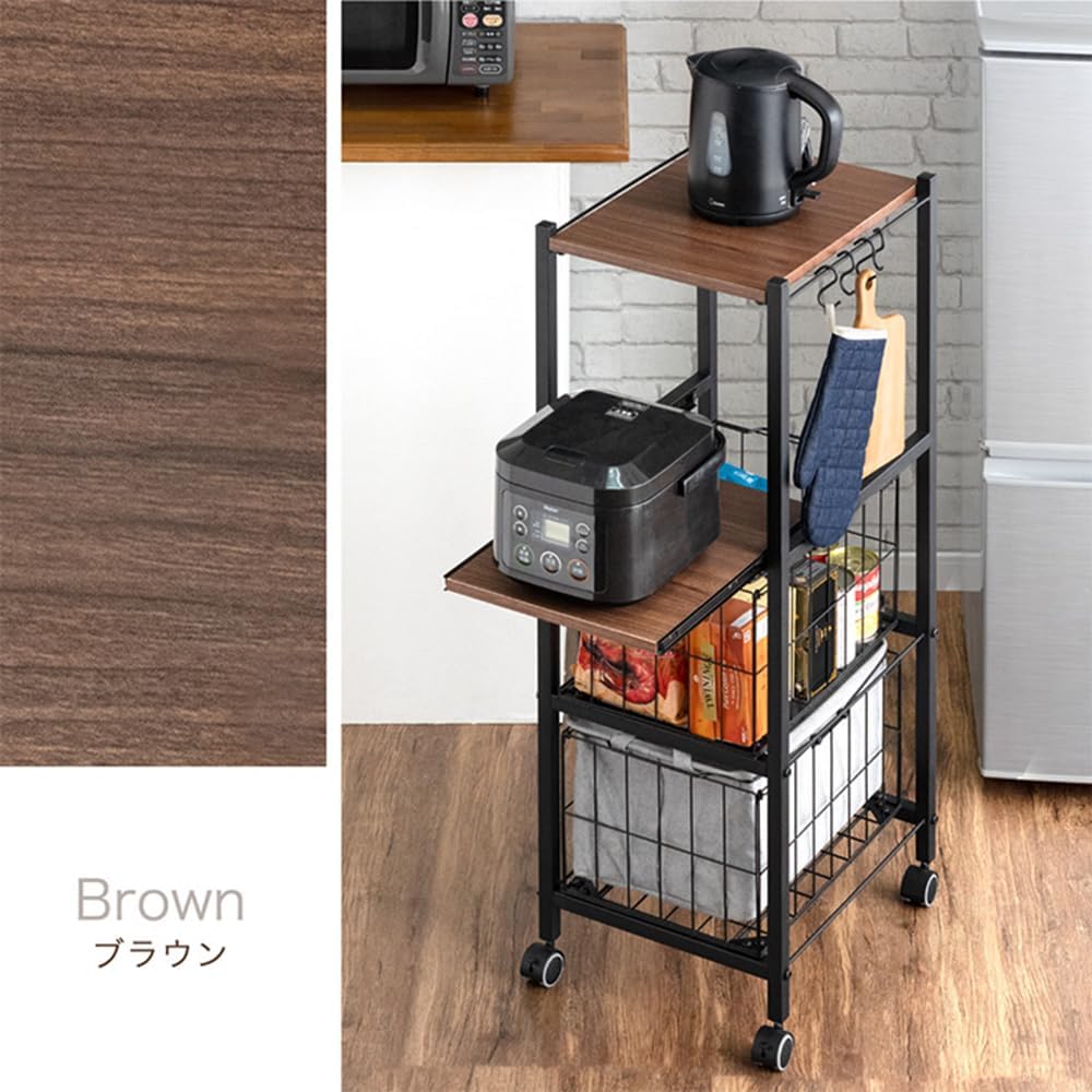 キッチンワゴン　キッチンラック　キャスター付き Amazon.co.jp: キッチンワゴン 幅34cm スリム キャスター付 木目
