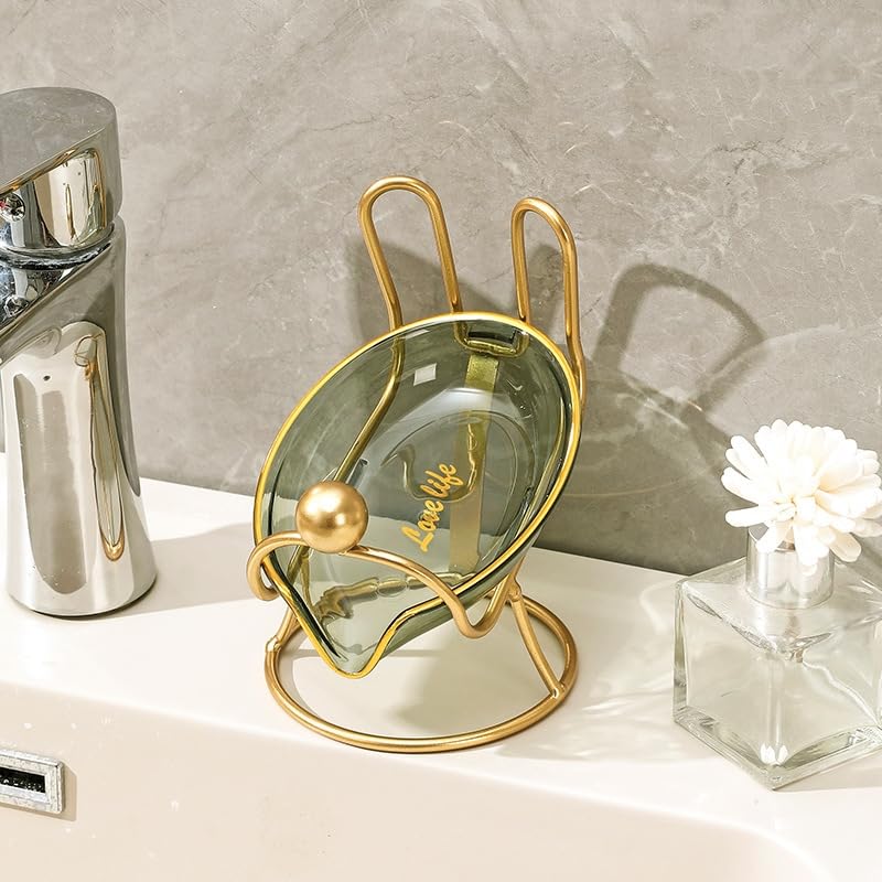 Leaf-Shaped Soap Dish with Drain, Soap Holder, Soap Saver, Soap Tray, Bar Soap Holder, Easy Cleaning, for Shower Bathroom Kitchen Sink Bathtub (B-Green)