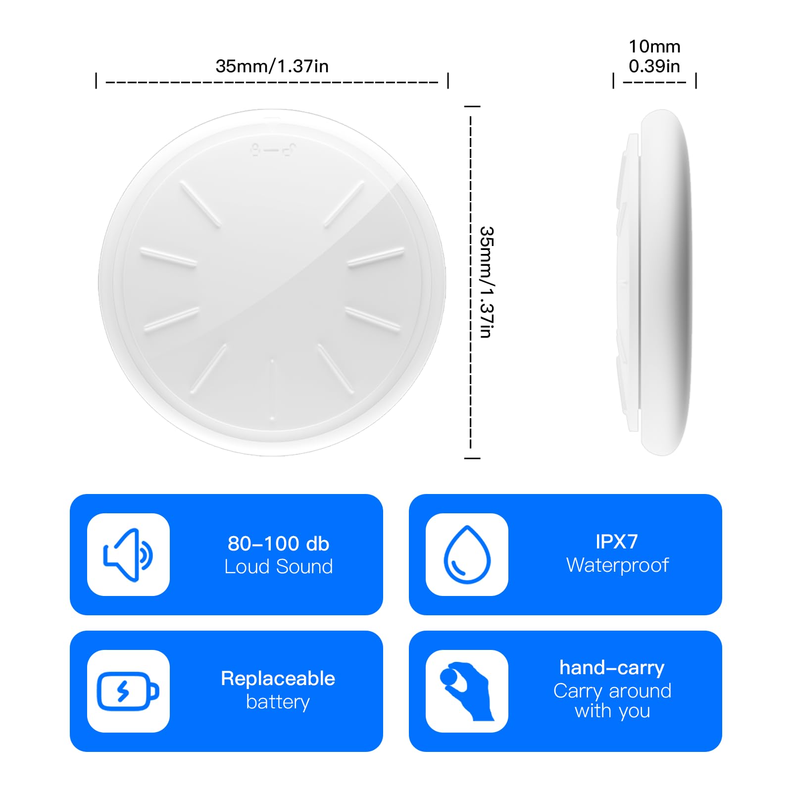 Tracker - Paquete de 2 buscadores de artículos compatibles con Apple Find My (solo iOS), etiqueta de rastreador Bluetooth para equipaje, llaves, mochila y más, etiqueta inteligente con 2 soportes para