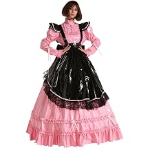 Women French PVC Prissy Maid Lockable Long Dress Costume Crossdress Uniform