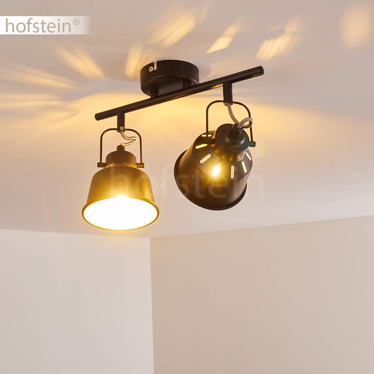 Plafoniera Safari, plafoniera in metallo in nero/oro, 2 luci, con faretti regolabili, 2 x attacco E14, faretto in design retro/vintage, senza lampadina/e