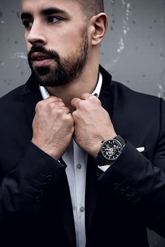 Vista 5 de RAYMOND WEIL Freelancer Reloj automático para hombre, Calibre RW1212 Skeleton, esfera negra abierta con índices, acero inoxidable con revestimiento