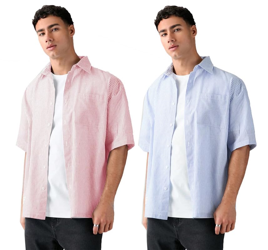 Image of Lymio Men Shirt || Striped Shirt for Man || Half Sleeve || 100% Cotton (Packs Also Available) (Oxford-Lining)