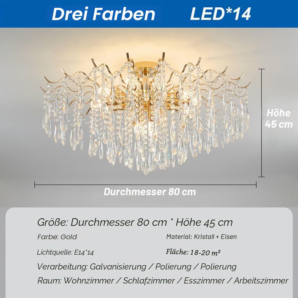 Moderner Kronleuchter Kristall Gold K9 Kristall Pendelleuchte Mit E14 Fassungen Dimmen Für Wohnzimmer, Esszimmer, Schlafzimmer, Büro – Elegante Hängeleuchte Hochwertige Eisen & Kristall