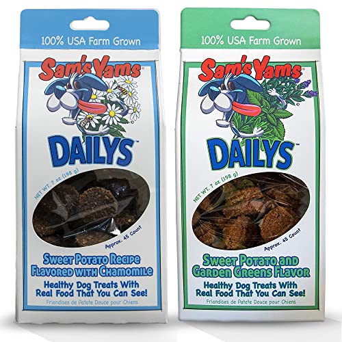 Front Porch Pets SAMS Yams Sweet Potato Dog Treats, Healthy Dog Treats for Large, Medium or Small Breed Dogs, Vegan Dog Chews Made in USA - DAILY's Garden Greens & Chamomile Combo