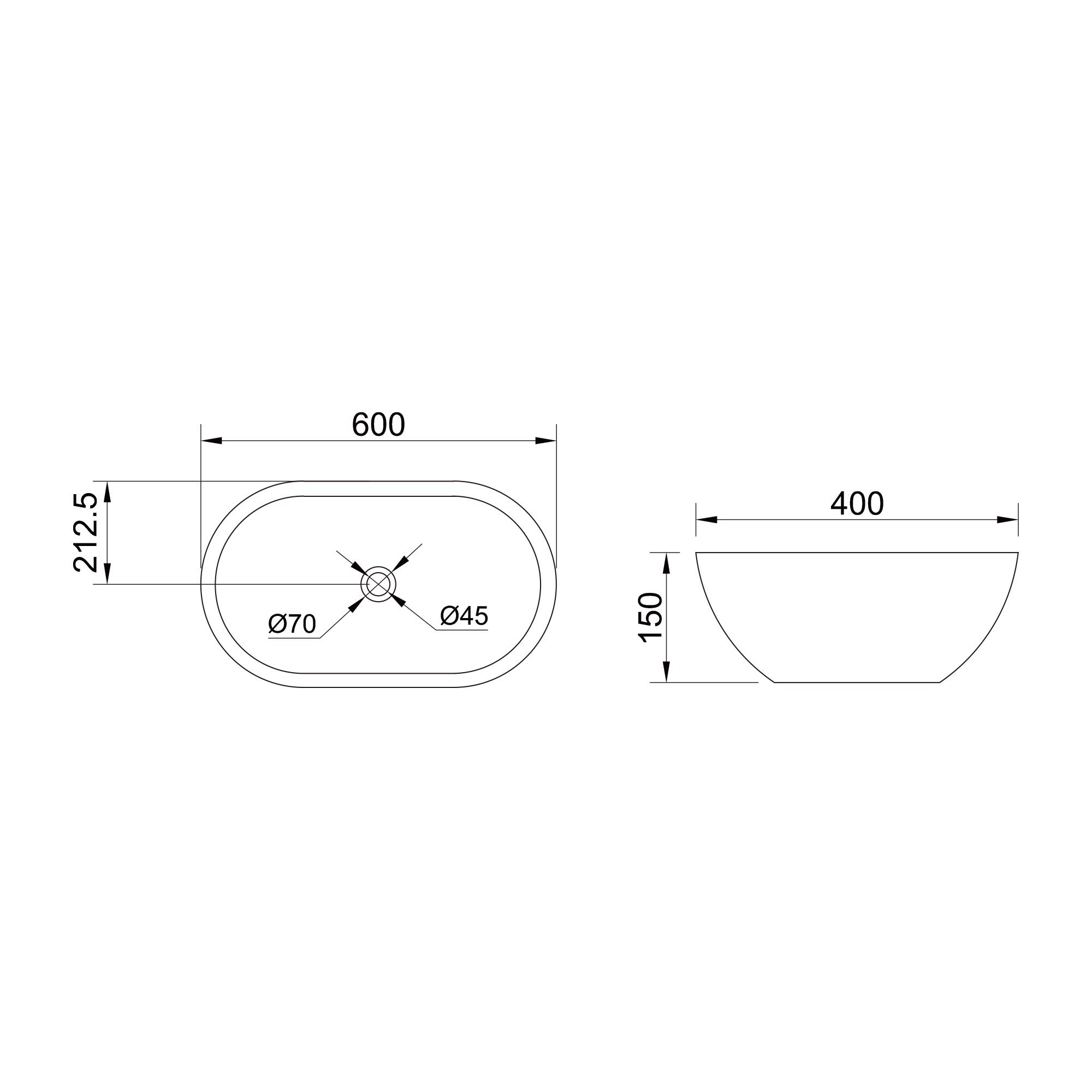 Mai & Mai Lavabo da Appoggio 60X40X15cm, Lavandino Bagno Ovale Brüssel322 Lavabo in Ceramica Nano Rivestimenti inclusi