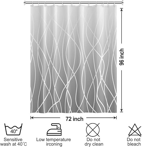 Miniatura 249 de Cortina de ducha pequeña a rayas gris claro degradado para baño, 36 x 72 pulgadas, juego de cortina de ducha geométrica para cabina de RV con Gris
