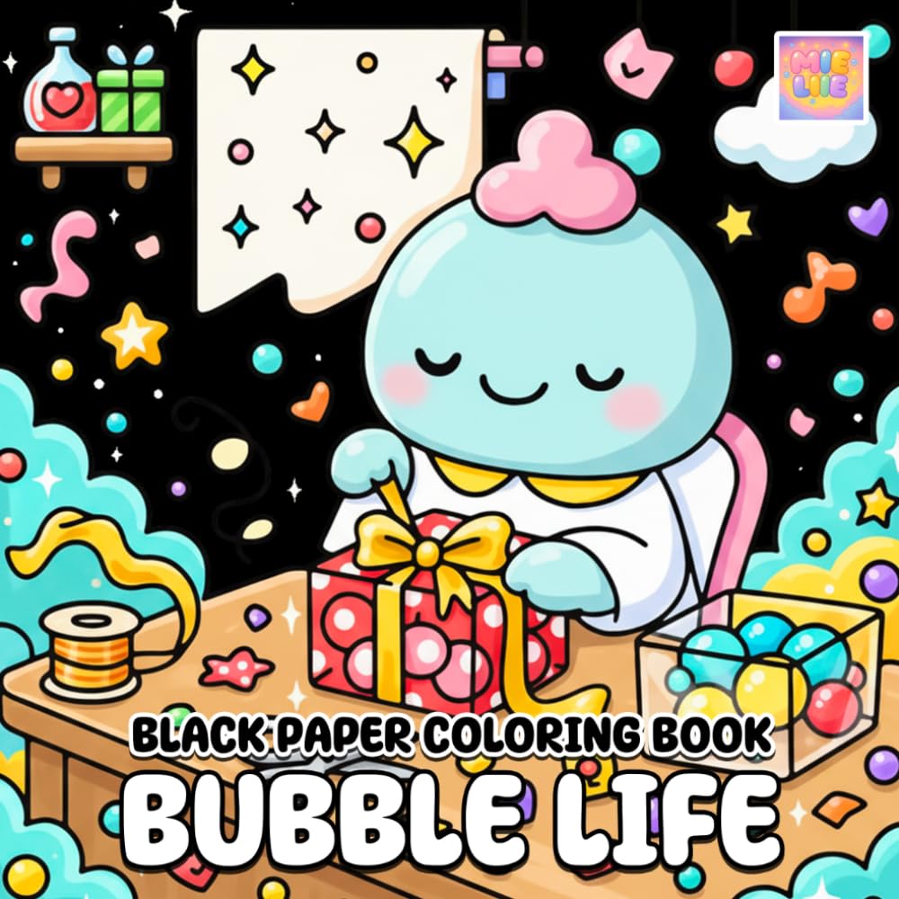 Bubble Life Black Paper Coloring Book: Cute Characters and Cozy Everyday Scenes on Dark Pages