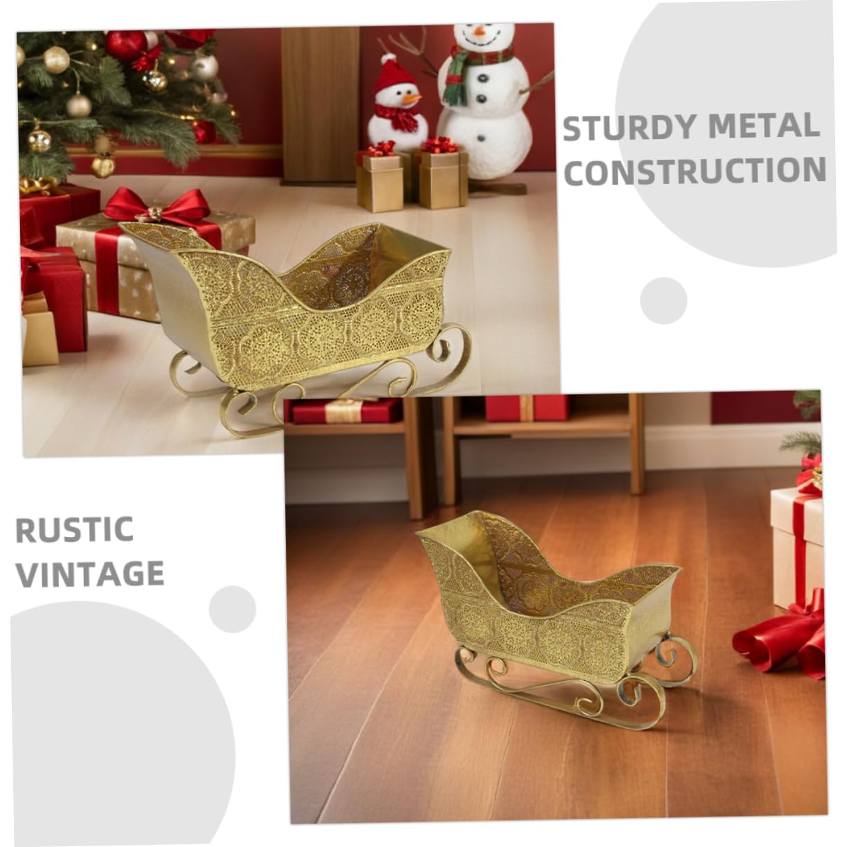 Gatuida Schlittenspielzeug aus Eisen für Kamin oder Tisch Mini-weihnachtsschlitten als Dekoration Kleiner Schlitten mit Korb für Süßigkeiten und Gegenstände