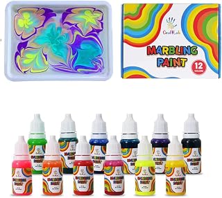 CraftLab Premium 12 Colours Marbling Kit for Kids, Marble Paint Craft Kits for Kids, Non-Toxic Water Marbling Paint Art Kit for Kids – 12 Colours