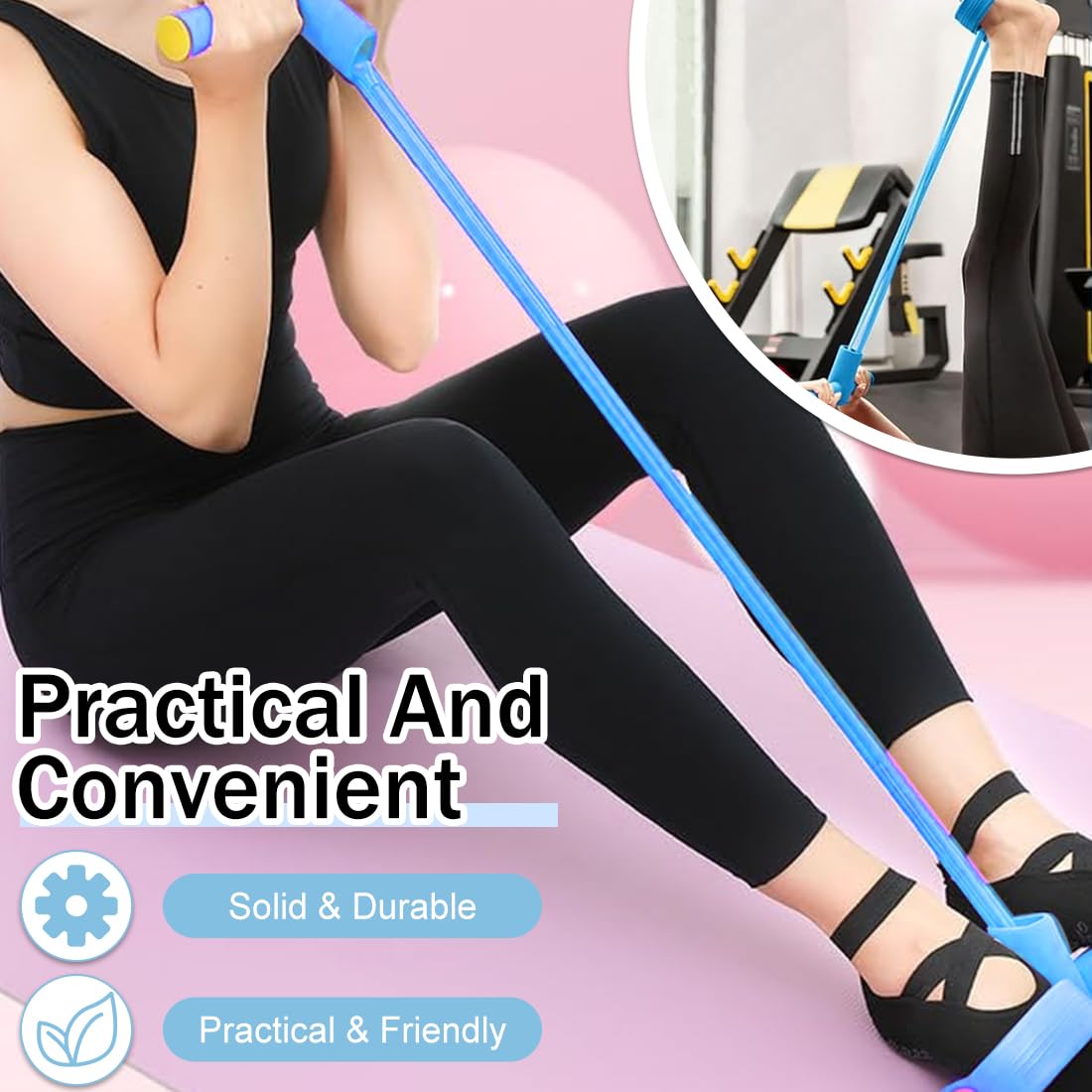 Fascia di Resistenza a Pedale, Corda Elastica con 4 Tubi, Corda Elastica di Trazione Multifunzione, Elastico con Pedali, Allenatore Addominali per Vita/Bracci/Gambe
