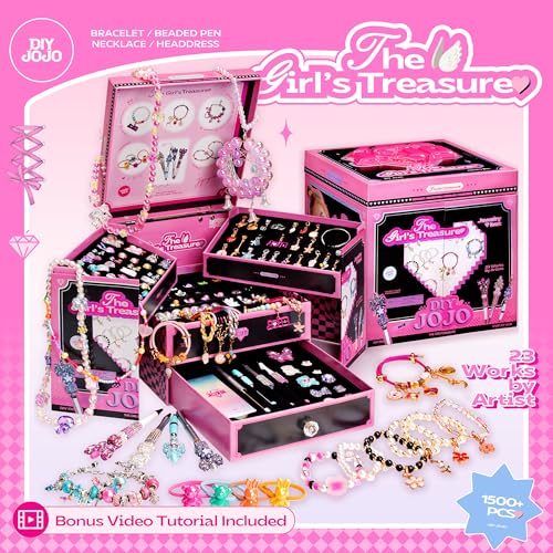 Image of DIYJOJO Girls Treasure Gift Box, 1500pcs Jewelry Making Kits with Guided, 1 Dreamcatcher, 4 Beaded Pen, 15 Bracelet, 3 Necklace,4 Headdress, Christmas Birthday Gifts for 6-12 Year Old