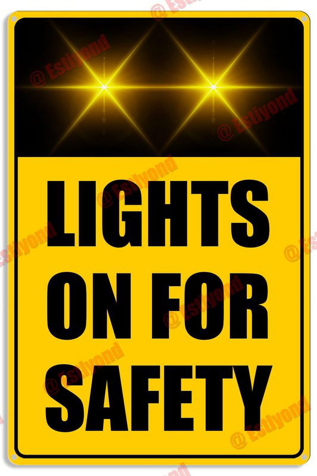 peiyeety Lights On for Safety Caution Warning Notice Aluminum Metal Sign 12x16 Inches