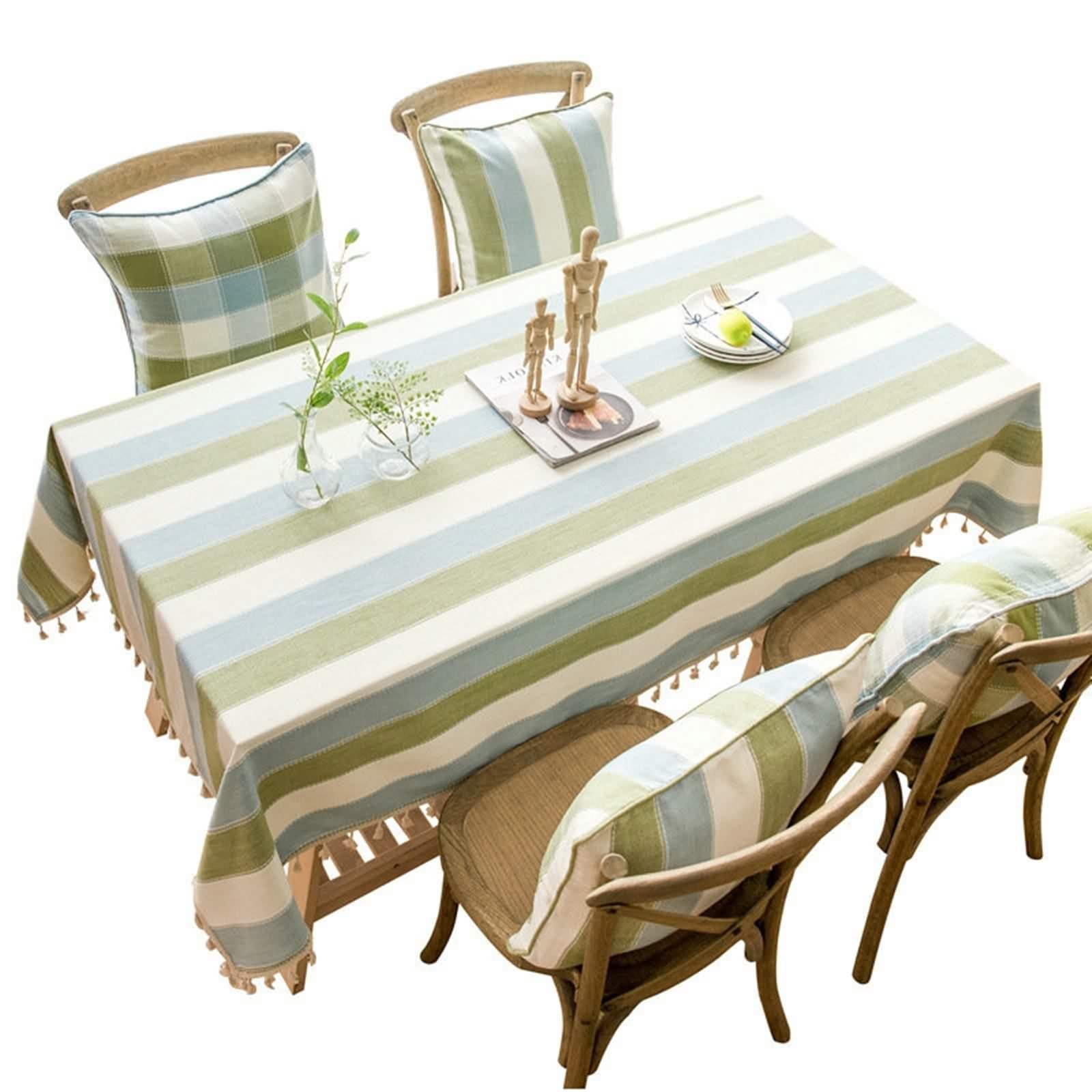 Tischdecke Quadratisch 140X140, Tischdecke Modern Klein Gras Grün Baumwolle Leinen Streifen Table Cover für Geburtstag Party Hochzeit