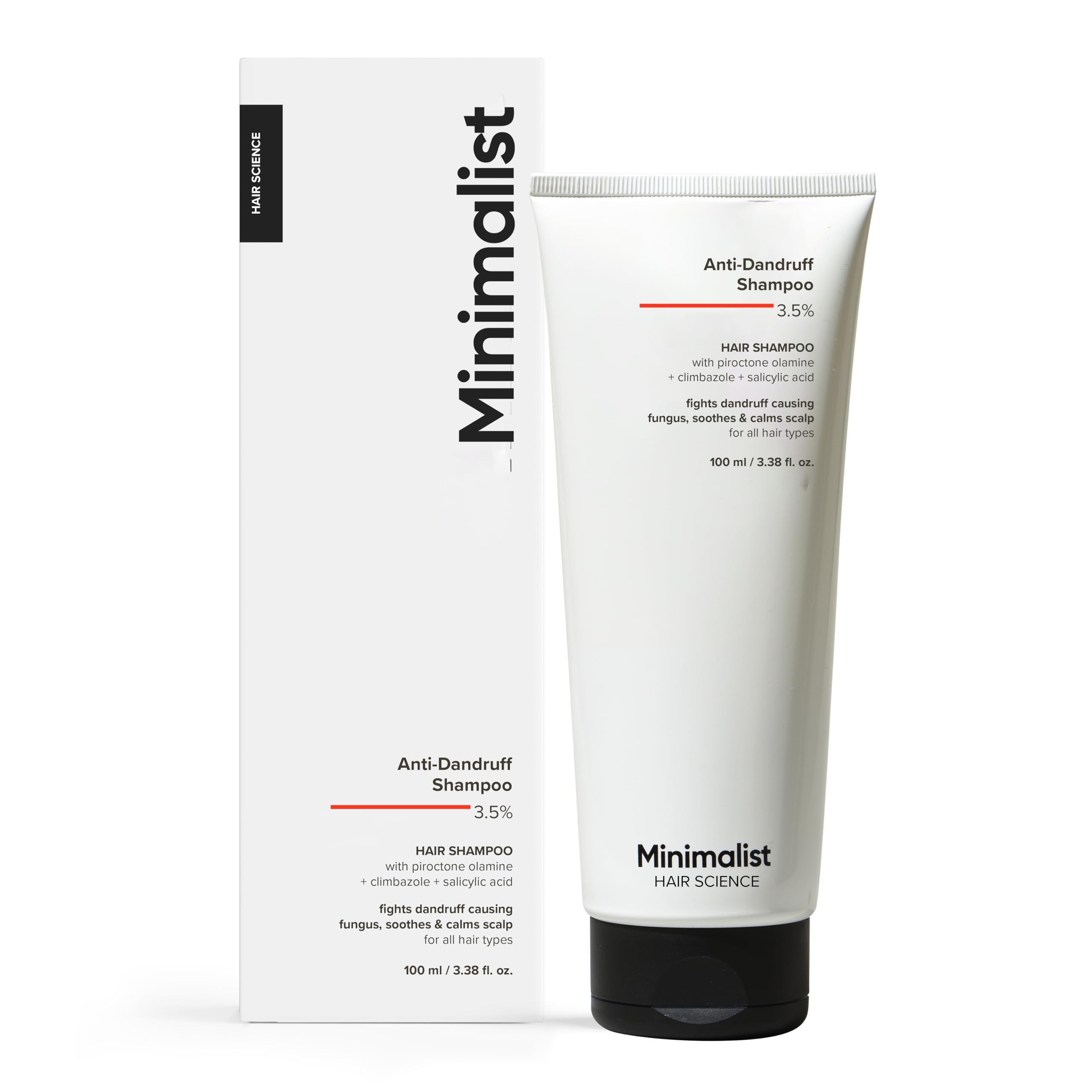 Minimalist Anti-Dandruff Shampoo | Clarifying Shampoo with Salicylic Acid, Climbazole & Piroctone Olamine | Remove Flakes, Soothes Itchy Scalp & Reduces Dandruff | Sulphate-Free | Fragrance-Free | Suitable for All Hair Types | For Women & Men | 100 ml