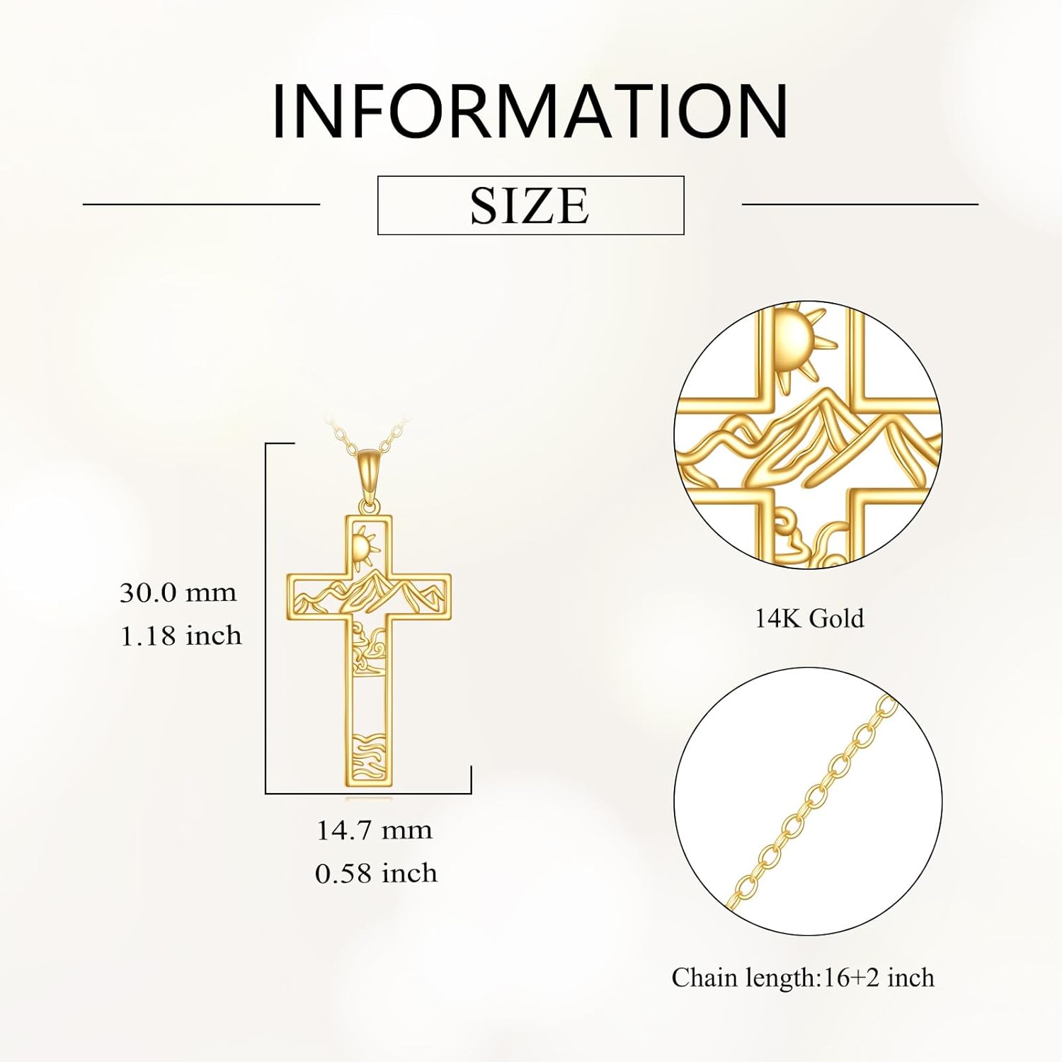 DOVRAN 14K Solid Gold Cross Necklace Cross Pendant Religion Jewelry Gifts for Women Men - Image 3