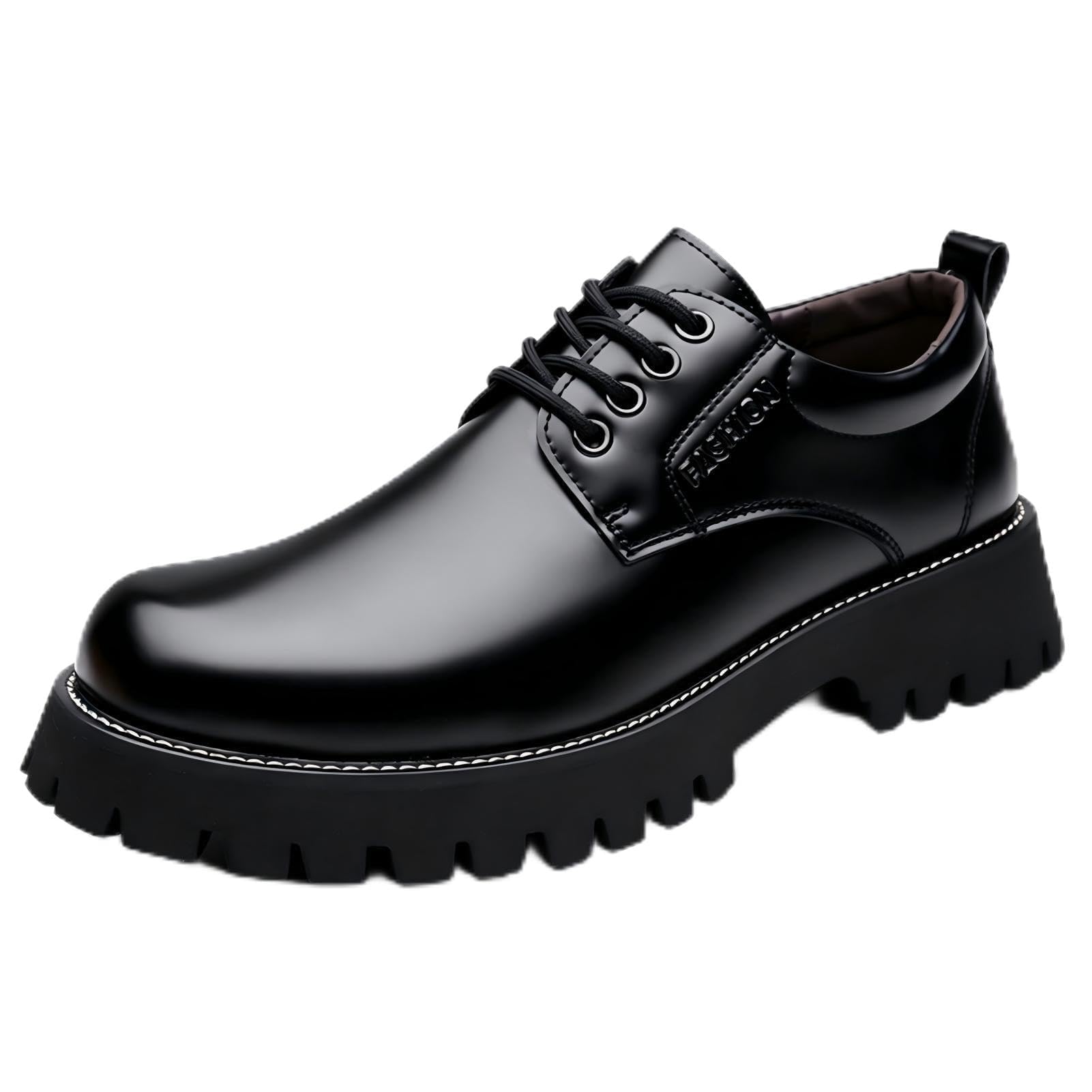 Zapatos de Vestir Hombre Suela Gruesa Plataforma Elevadora, Zapatos Derby Piel Brillante Marrón Formales Casuales con Cordones, Zapatillas Moda Streetwear para Oficina Boda Fiesta