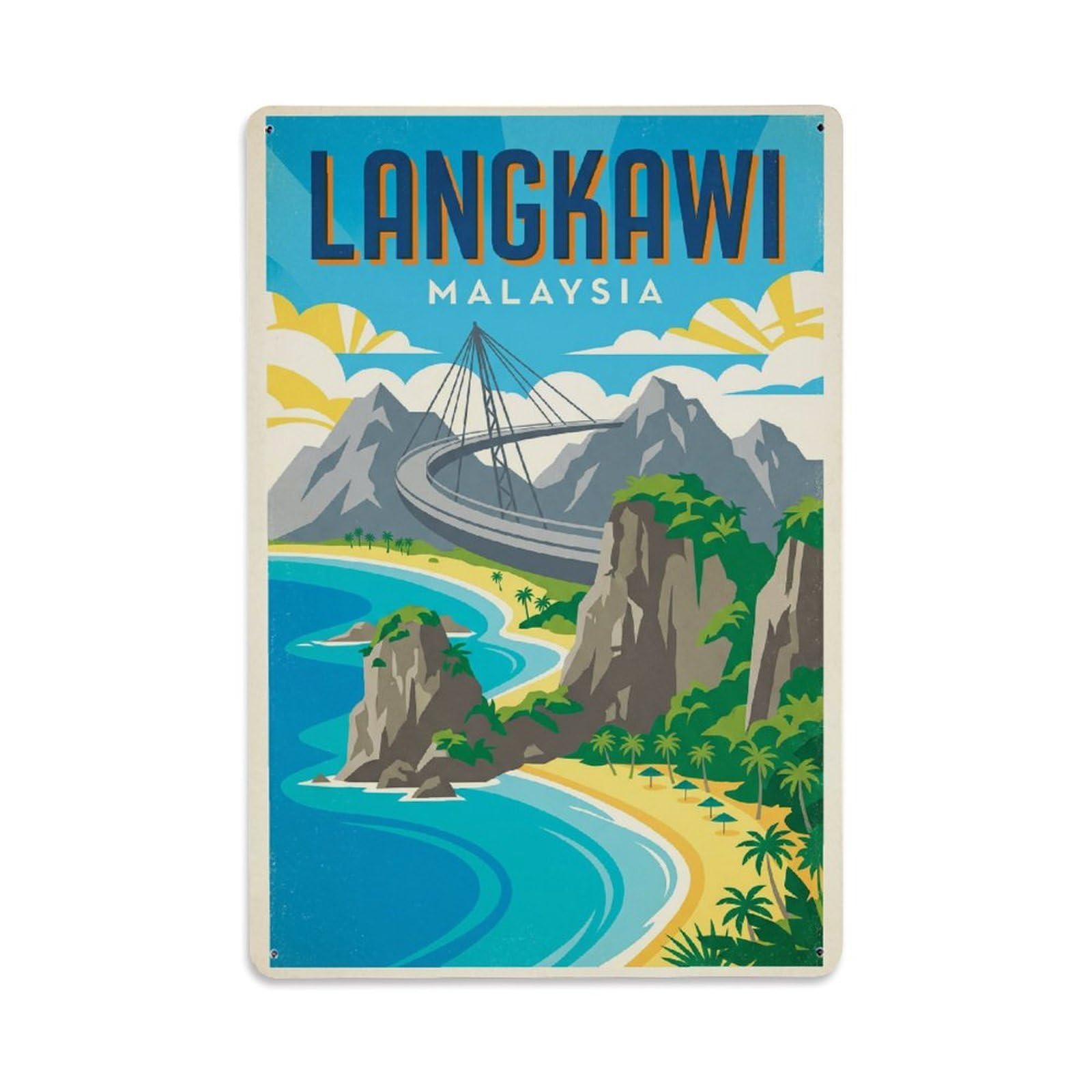 Retro Travel Malaysia Langkawi Metal Tin Sign Plaque Wall Decor for Cafe, Club Bar, Office, Garden Metal Poster 8x12Inch