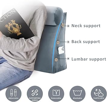 Reading Pillow for Sitting Up in Bed, Lumbar Support Pillow for Bed, Couch and Floor, Adjustable Neck & Back Pillow for Reading, TV, Breastfeeding